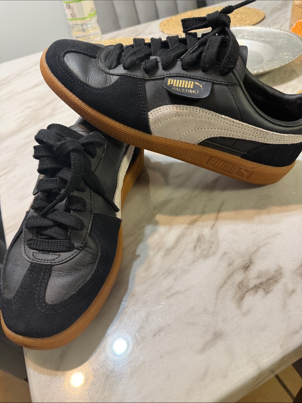 Puma Palermo Black, Gum & Cream Low-Top Sneakers